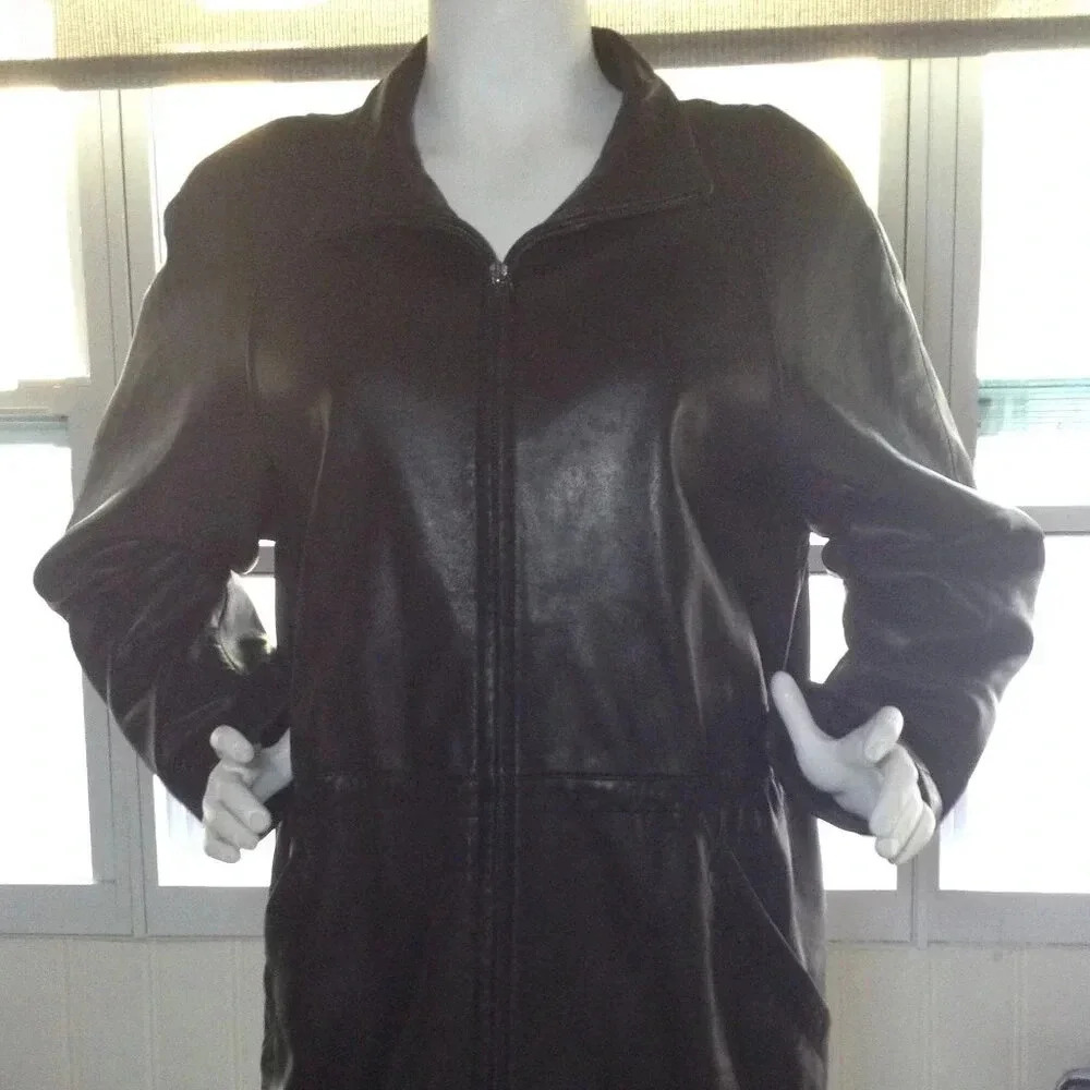 VINTAGE 1990's Talbot's Leather Coat; Large; Retro, Swagger, Eclectic Chic, warm - Picture 5 of 7